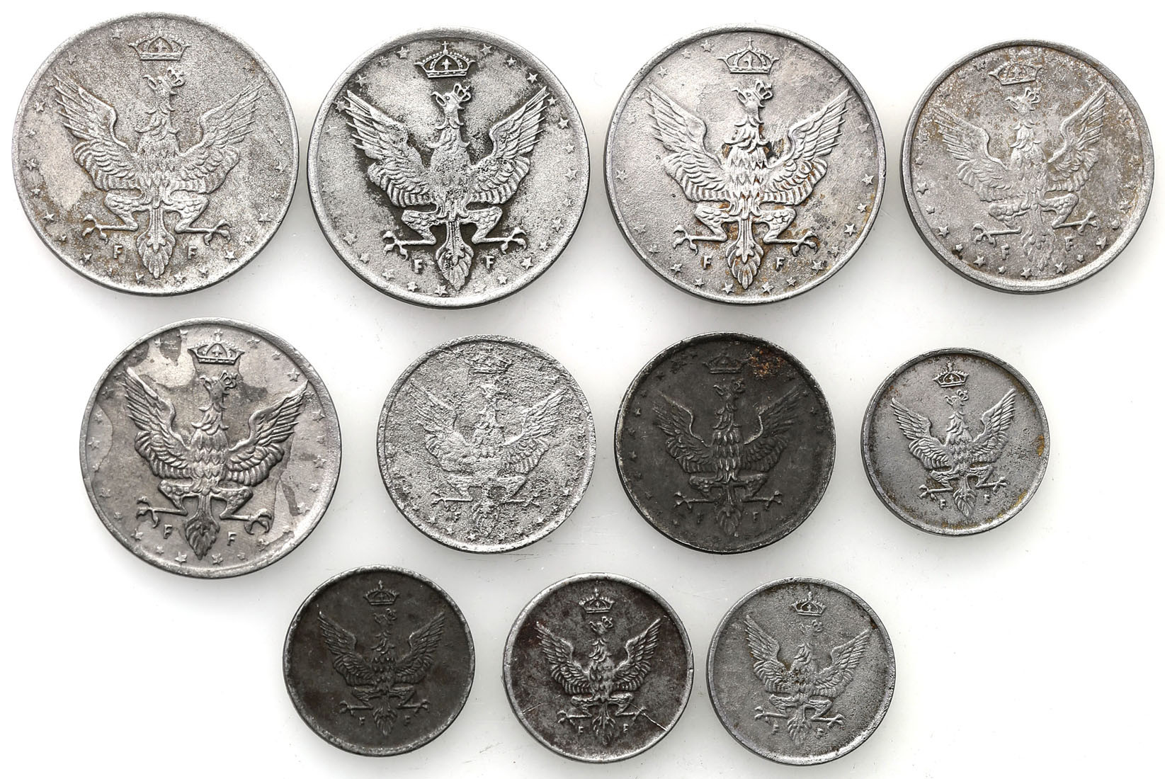 Królestwo Polskie. 1, 2, 5, 10, 20 fenigów 1917-1918, zestaw 11 monet